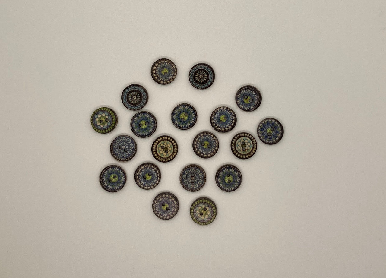 indigo small wood buttons - 5/8" (15mm)